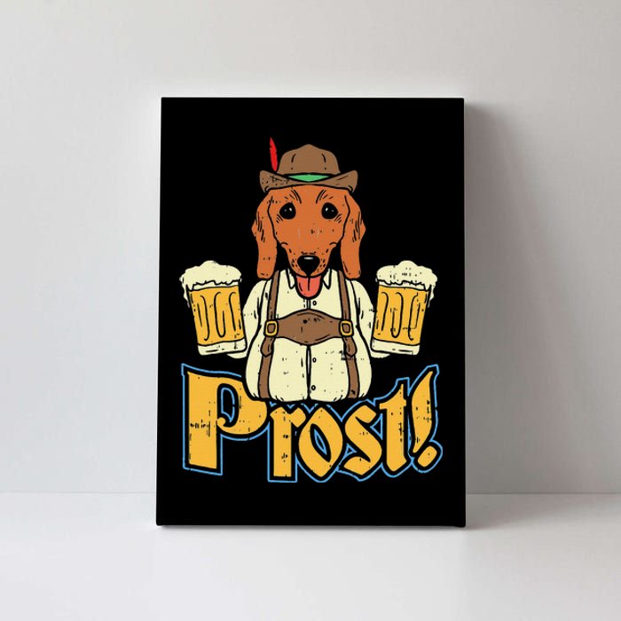 Prost Oktoberfest German Dachshund Dog Drinking Beer Canvas