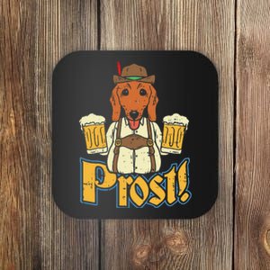 Prost Oktoberfest German Dachshund Dog Drinking Beer Coaster