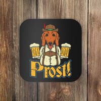 Prost Oktoberfest German Dachshund Dog Drinking Beer Coaster