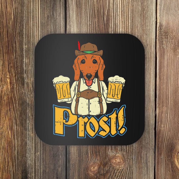 Prost Oktoberfest German Dachshund Dog Drinking Beer Coaster