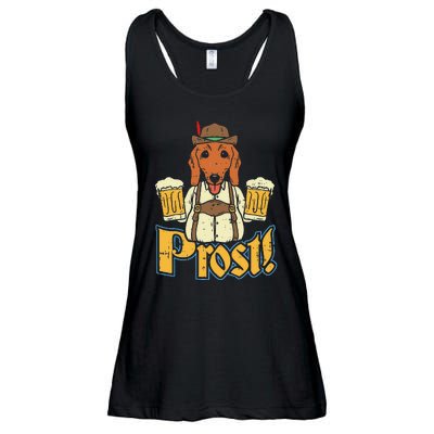 Prost Oktoberfest German Dachshund Dog Drinking Beer Ladies Essential Flowy Tank