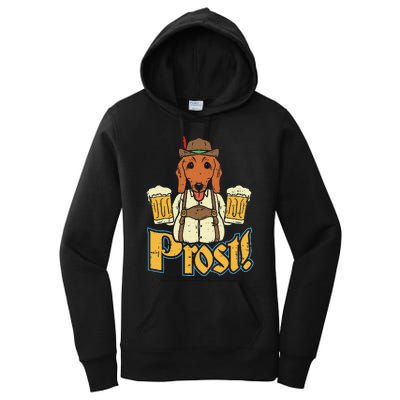 Prost Oktoberfest German Dachshund Dog Drinking Beer Women's Pullover Hoodie