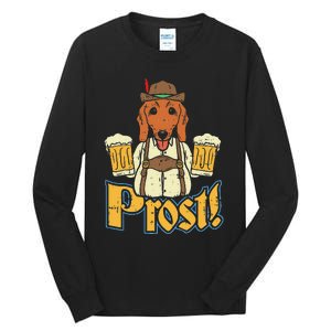 Prost Oktoberfest German Dachshund Dog Drinking Beer Tall Long Sleeve T-Shirt