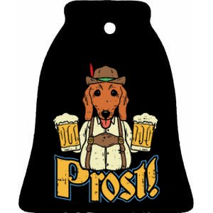 Prost Oktoberfest German Dachshund Dog Drinking Beer Ceramic Bell Ornament