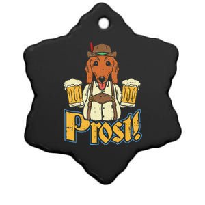 Prost Oktoberfest German Dachshund Dog Drinking Beer Ceramic Star Ornament