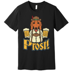 Prost Oktoberfest German Dachshund Dog Drinking Beer Premium T-Shirt