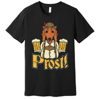 Prost Oktoberfest German Dachshund Dog Drinking Beer Premium T-Shirt