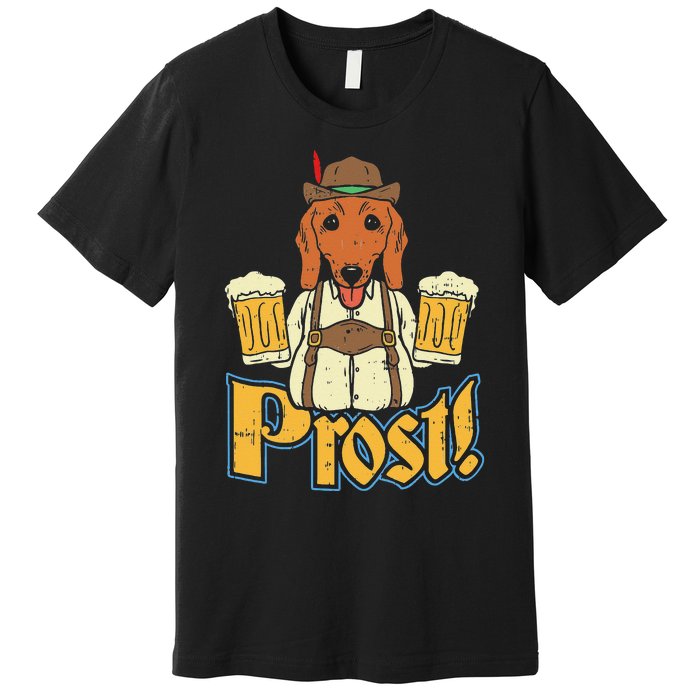 Prost Oktoberfest German Dachshund Dog Drinking Beer Premium T-Shirt