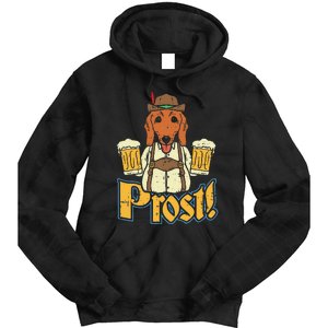 Prost Oktoberfest German Dachshund Dog Drinking Beer Tie Dye Hoodie