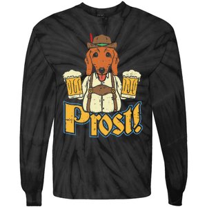 Prost Oktoberfest German Dachshund Dog Drinking Beer Tie-Dye Long Sleeve Shirt