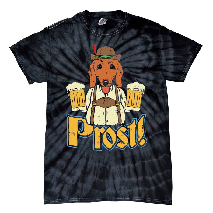 Prost Oktoberfest German Dachshund Dog Drinking Beer Tie-Dye T-Shirt