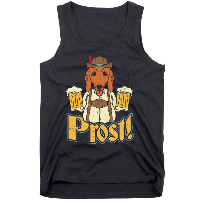 Prost Oktoberfest German Dachshund Dog Drinking Beer Tank Top