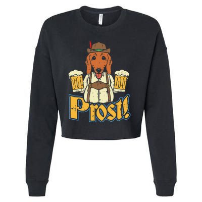 Prost Oktoberfest German Dachshund Dog Drinking Beer Cropped Pullover Crew