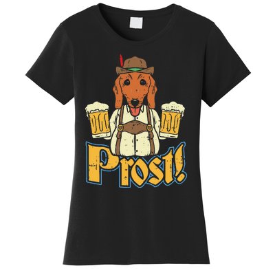 Prost Oktoberfest German Dachshund Dog Drinking Beer Women's T-Shirt