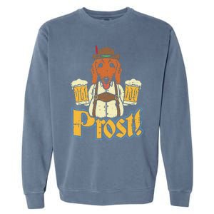 Prost Oktoberfest German Dachshund Dog Drinking Beer Garment-Dyed Sweatshirt