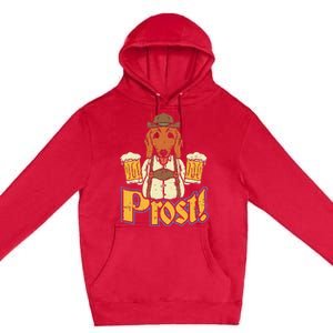 Prost Oktoberfest German Dachshund Dog Drinking Beer Premium Pullover Hoodie