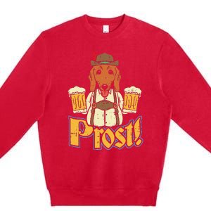 Prost Oktoberfest German Dachshund Dog Drinking Beer Premium Crewneck Sweatshirt