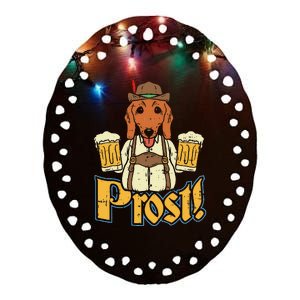 Prost Oktoberfest German Dachshund Dog Drinking Beer Ceramic Oval Ornament