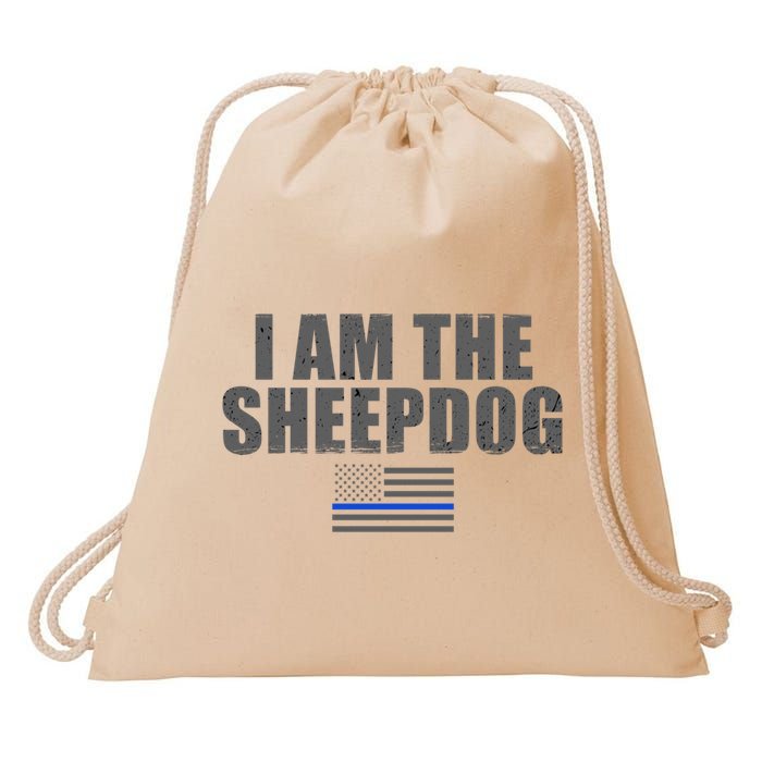 Police Officer Gift Thin Blue Line Gift I Am The Sheepdog Funny Gift Drawstring Bag