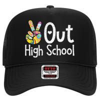 Peace Out High School Last Day Of School High School Grad High Crown Mesh Back Trucker Hat