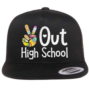 Peace Out High School Last Day Of School High School Grad Flat Bill Trucker Hat