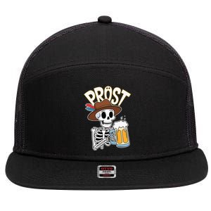 Prost Oktoberfest Halloween Skeleton 7 Panel Mesh Trucker Snapback Hat