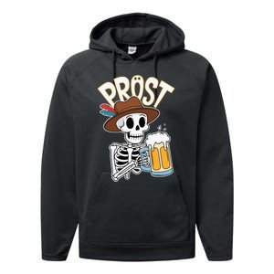 Prost Oktoberfest Halloween Skeleton Performance Fleece Hoodie