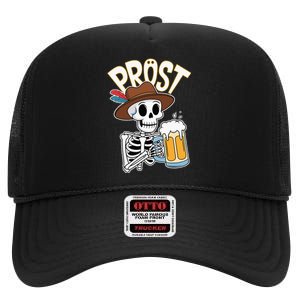 Prost Oktoberfest Halloween Skeleton High Crown Mesh Back Trucker Hat