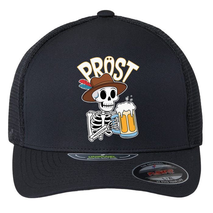 Prost Oktoberfest Halloween Skeleton Flexfit Unipanel Trucker Cap