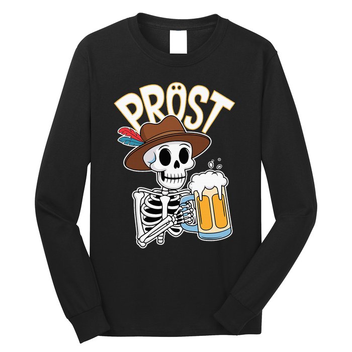 Prost Oktoberfest Halloween Skeleton Long Sleeve Shirt