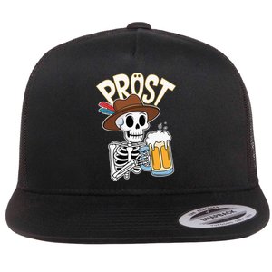 Prost Oktoberfest Halloween Skeleton Flat Bill Trucker Hat