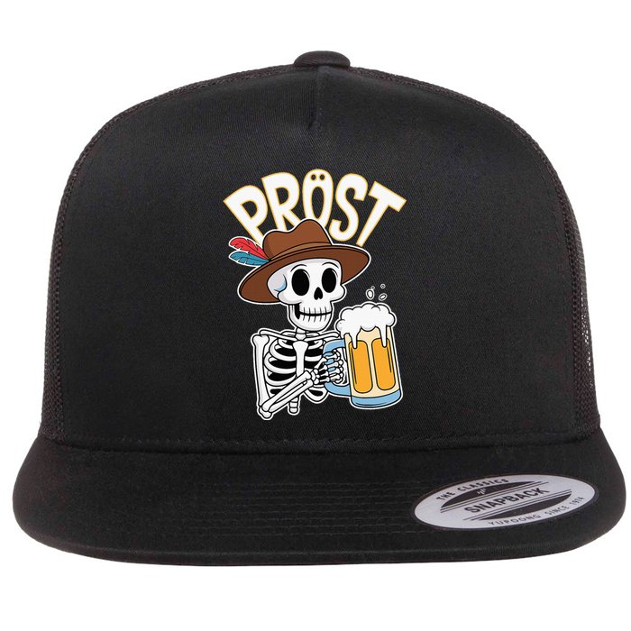 Prost Oktoberfest Halloween Skeleton Flat Bill Trucker Hat