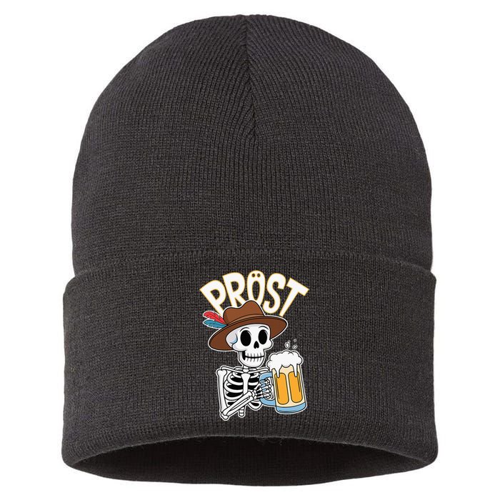 Prost Oktoberfest Halloween Skeleton Sustainable Knit Beanie