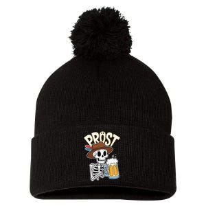 Prost Oktoberfest Halloween Skeleton Pom Pom 12in Knit Beanie