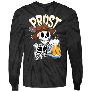 Prost Oktoberfest Halloween Skeleton Tie-Dye Long Sleeve Shirt