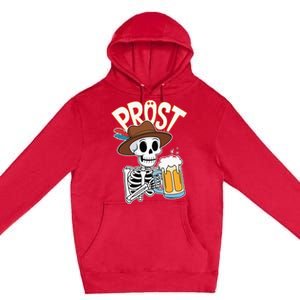 Prost Oktoberfest Halloween Skeleton Premium Pullover Hoodie