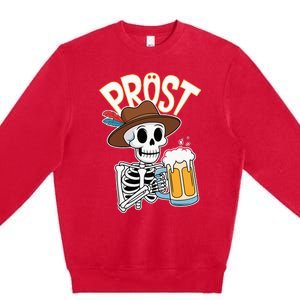 Prost Oktoberfest Halloween Skeleton Premium Crewneck Sweatshirt