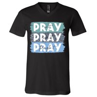 Pray On It Pray Over It Pray Through It Leopard Christian V-Neck T-Shirt