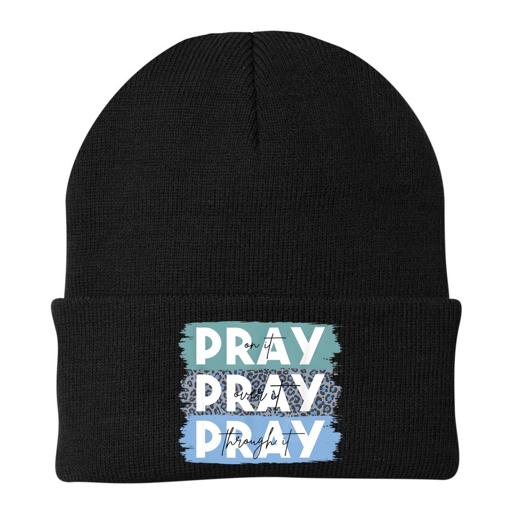 Pray On It Pray Over It Pray Through It Leopard Christian Beanie