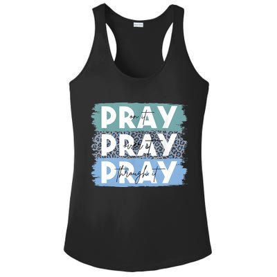 Pray On It Pray Over It Pray Through It Leopard Christian Ladies PosiCharge Competitor Racerback Tank
