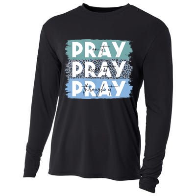 Pray On It Pray Over It Pray Through It Leopard Christian Cooling Performance Long Sleeve Crew