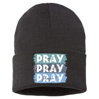 Pray On It Pray Over It Pray Through It Leopard Christian Sustainable Knit Beanie