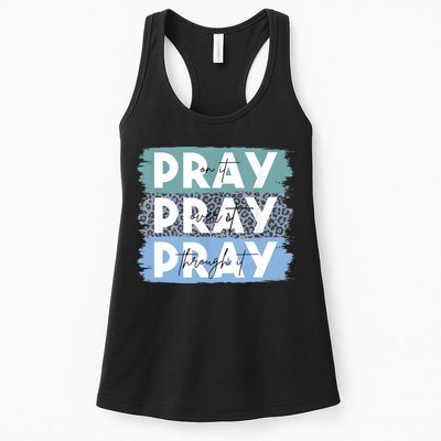 Pray On It Pray Over It Pray Through It Leopard Christian Womens Tank Top