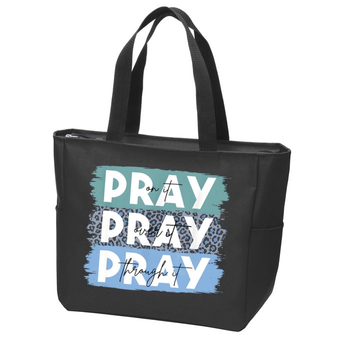 Pray On It Pray Over It Pray Through It Leopard Christian Zip Tote Bag