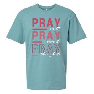 Pray On It Over Through It Christian Bible Verse Quote Sueded Cloud Jersey T-Shirt