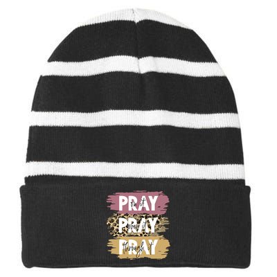 Pray On It Pray Over It Pray Through It Prayer Faith Religious Striped Beanie with Solid Band