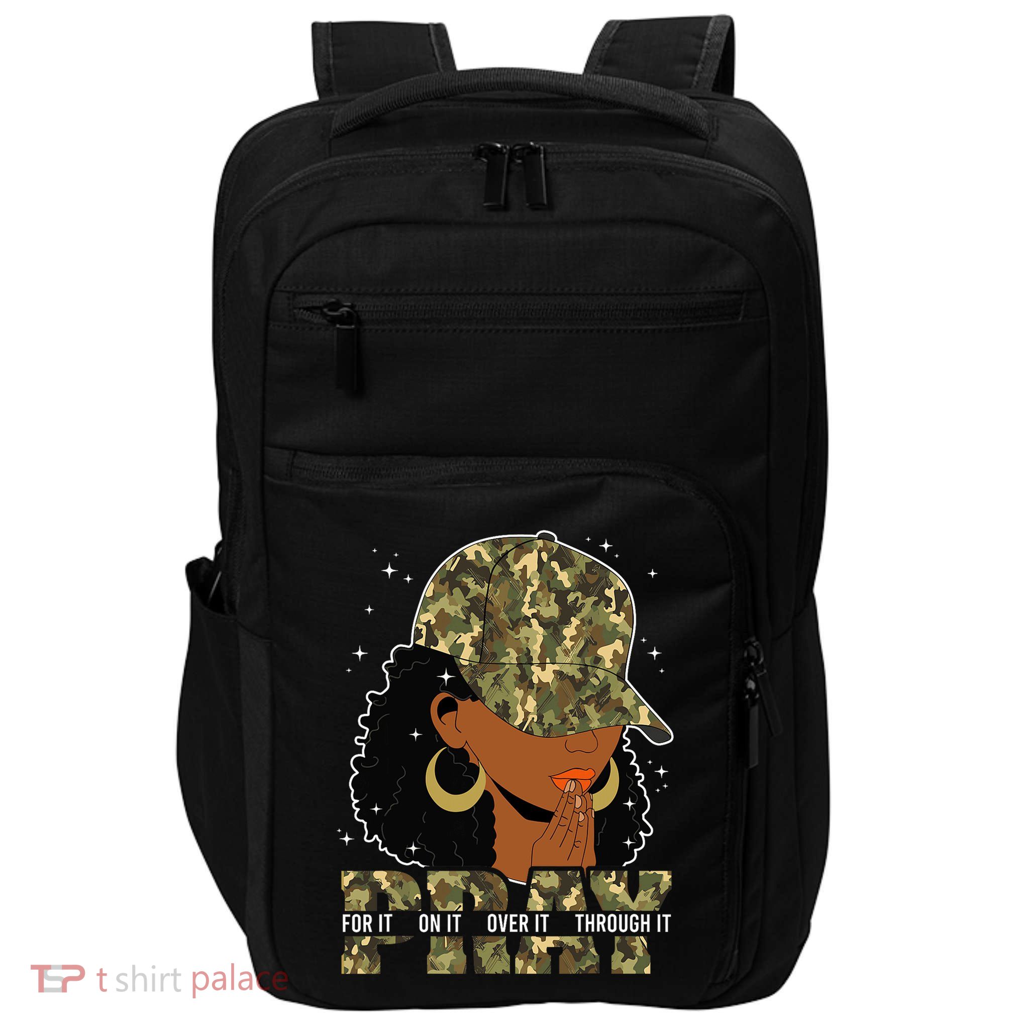 Pray On It Pray Over It Black Woman Afro Christian Sayings Impact Tech Backpack