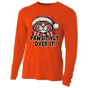 Pawsitively Over It Funny Grumpy Cat Christmas Great Gift Cooling Performance Long Sleeve Crew