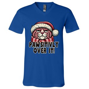 Pawsitively Over It Funny Grumpy Cat Christmas Great Gift V-Neck T-Shirt