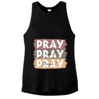 Pray On It Pray Over It Pray Through It Leopard Christian Ladies PosiCharge Tri-Blend Wicking Tank